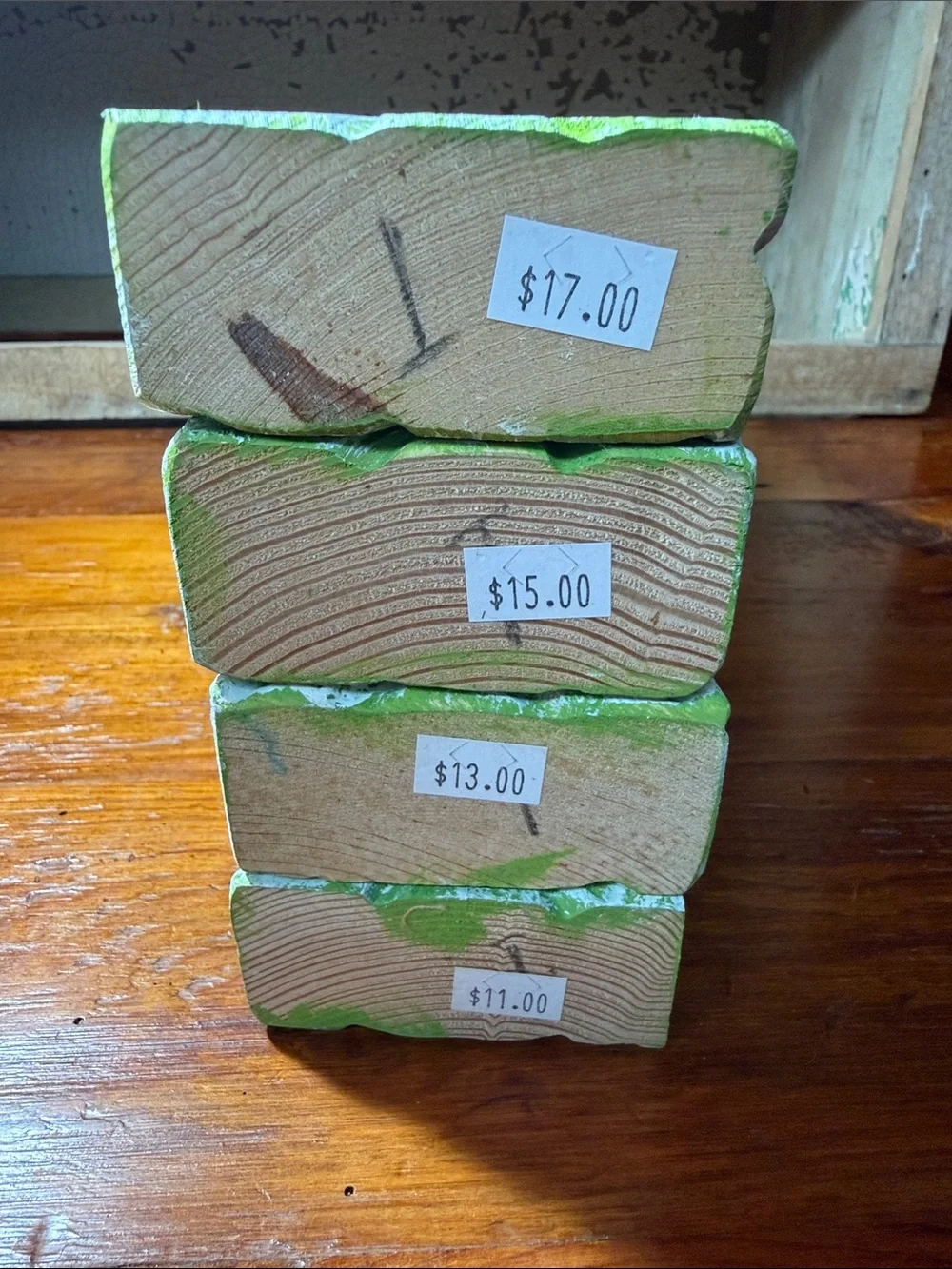 🌲 Handmade & Painted Snowy Green Holiday Trees Set of 4